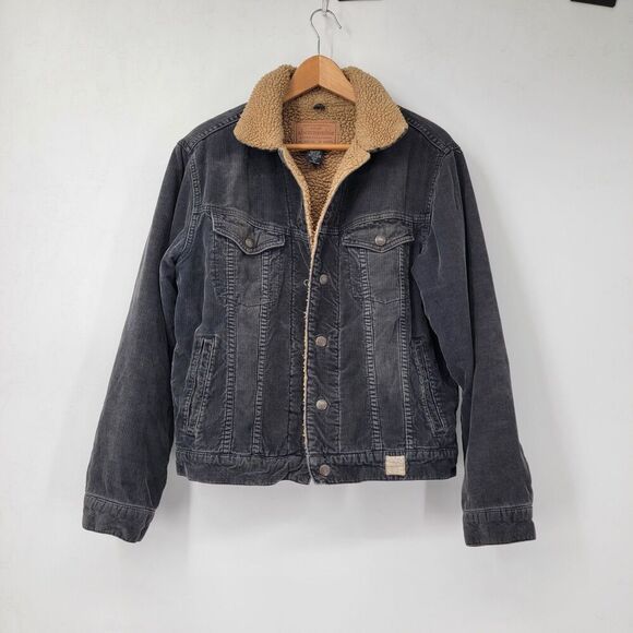 Abercrombie Fitch Jacket Men's XL Sherpa Lined Corduroy Charcoal Gray Vintage - Picture 1 of 16